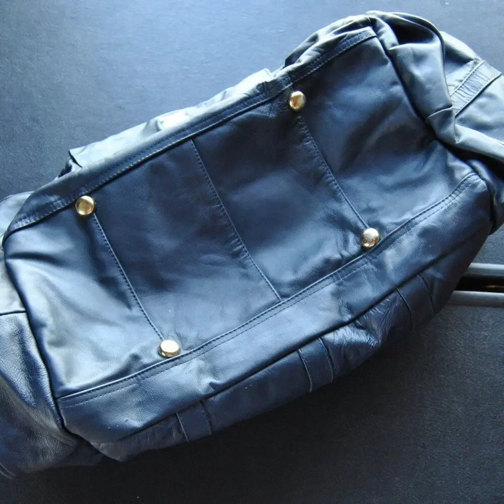 Buick Open Blue Genuine Leather Duffel Bag Size: 22